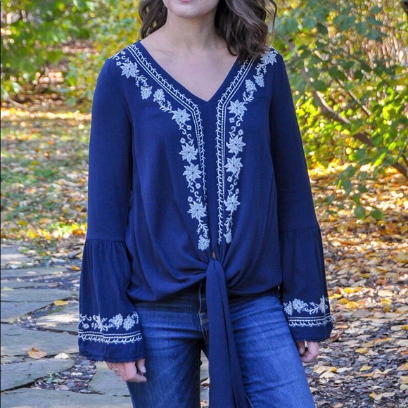 Front Tie Embroidered Top - Picture 2 of 4